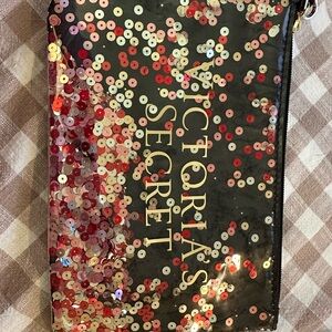 Victoria's Secret Black and Red Sequin Cosmetic Bag - Never Used